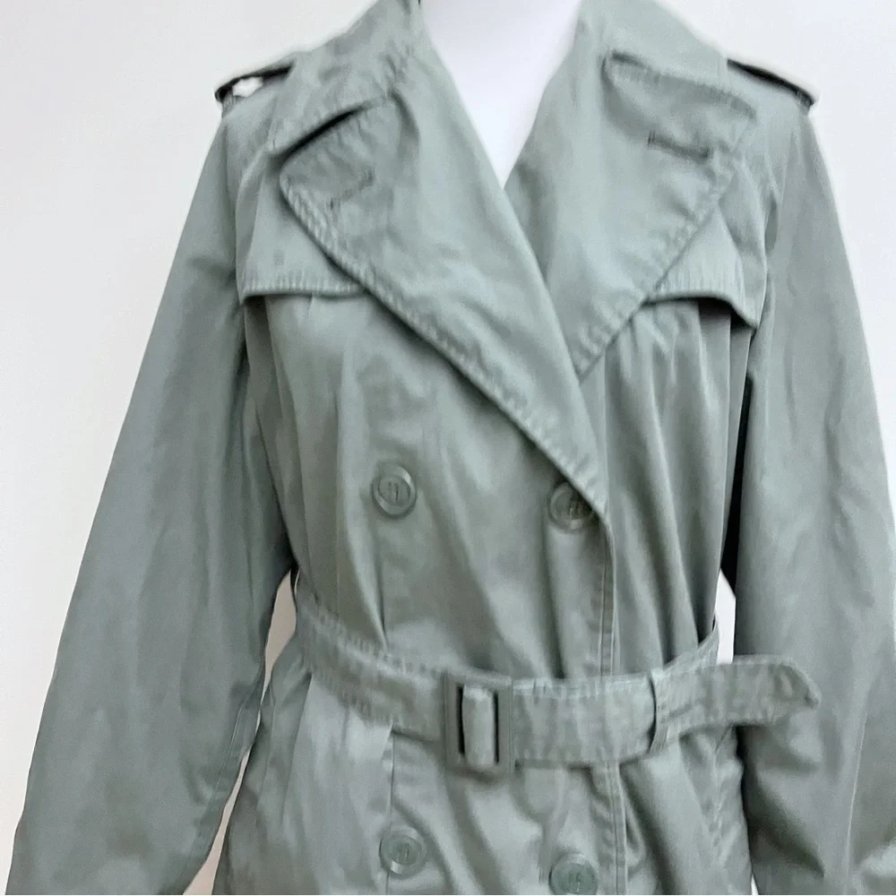 Vintage America Army Green Utility Belted Waist Double Button Trench Coat 42R - Picture 2 of 14